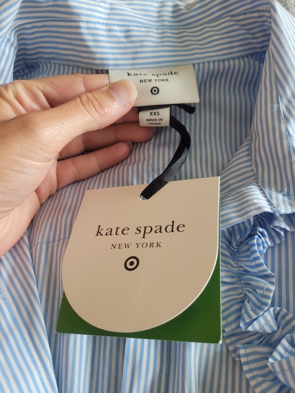 kate spade X Target Light Blue & White Striped Ruffle Shirt Dress - Picture 2 of 5